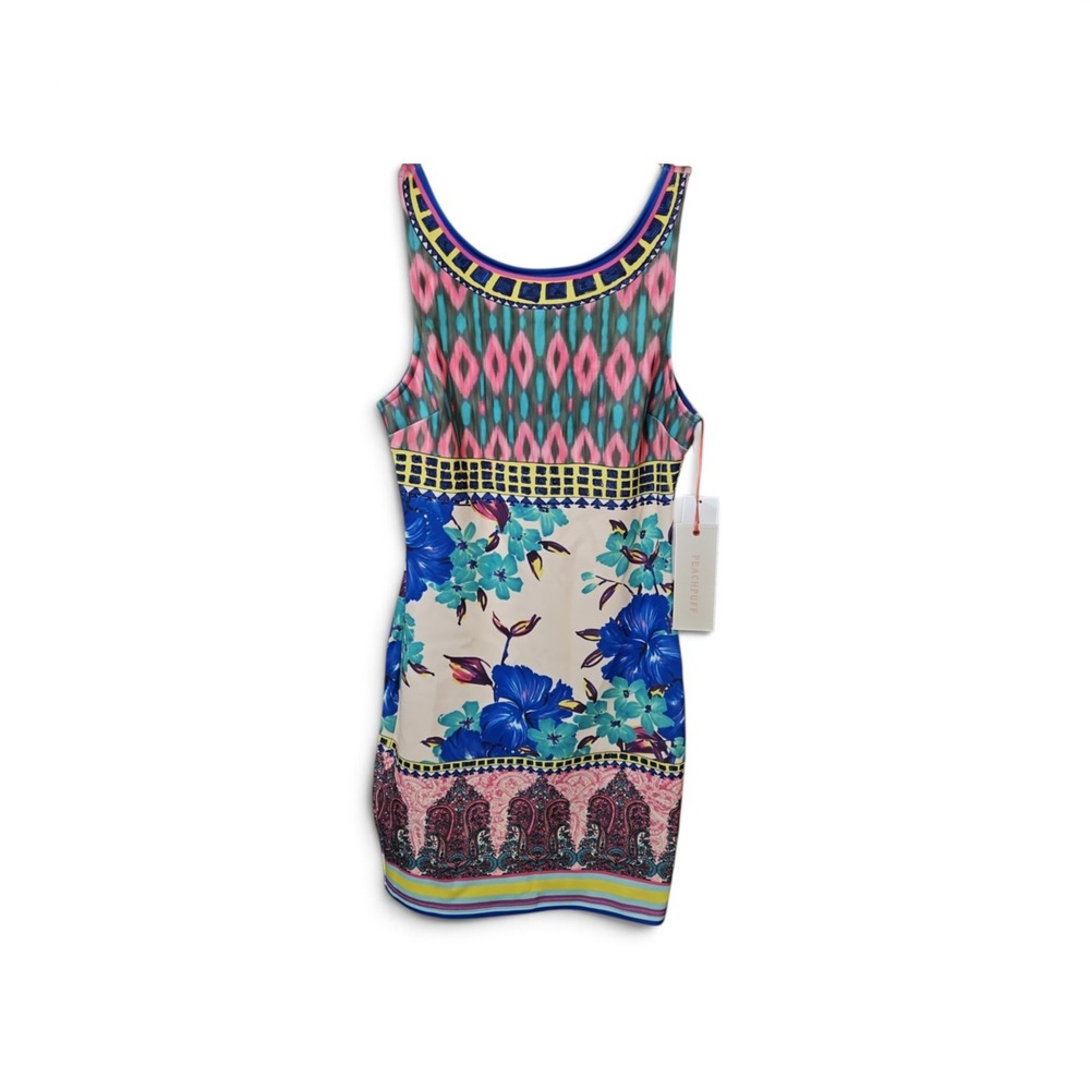 Peachpuff Mixed Print Floral Geometric Paisley Mini Dress Sleeveless NWT 0380